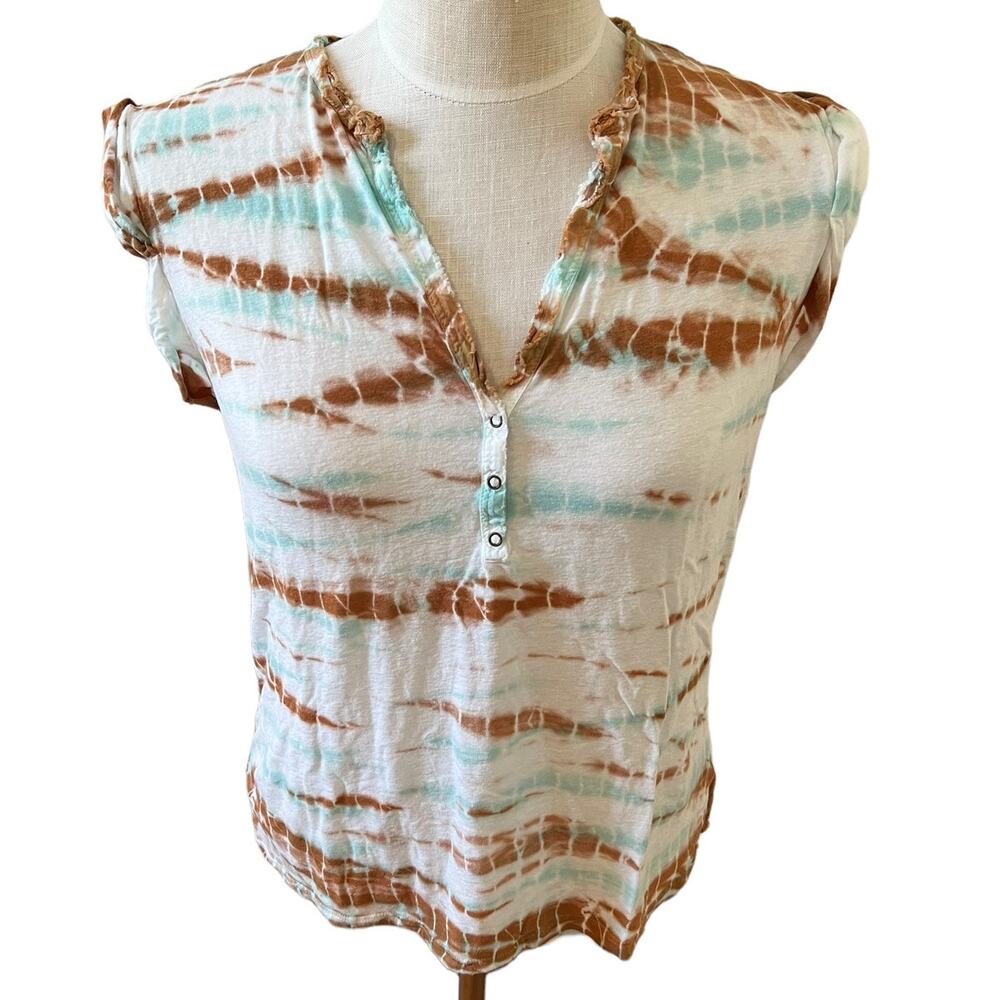 YFB Young Fabulous & Broke T Shirt Top white and brown tie dye print S